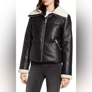 Levi’s Faux Leather Quilted Puffer Jacket with Shearling